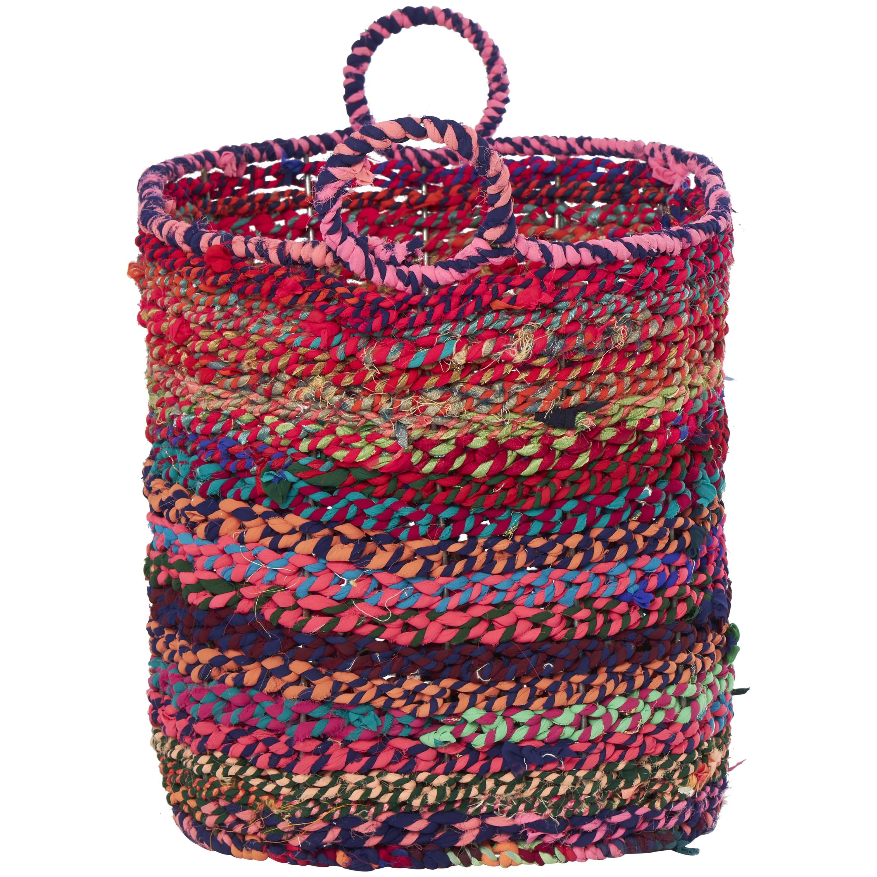 CosmoLiving by Cosmopolitan 23" x 18" Multi Colored Cotton Fabric Handmade Storage Basket with Handles, 1-Piece