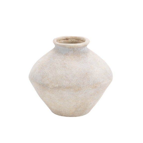 DecMode 7" Antique Style Washed Cream Ceramic Vase