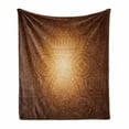 thumbnail image 1 of Tan Soft Flannel Fleece Throw Blanket, Art Pattern with Floral and Geometric Elements Fishes Animal Silhouettes, Cozy Plush for Indoor and Outdoor Use, 50" x 60", Brown Tan Yellow, by Ambesonne, 1 of 6