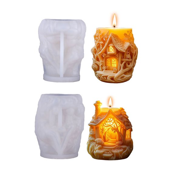 JDH 2PCS Tree House Candle Mold House Resin Casting Silicone Molds for Candle Making Aromatherapy Candles Gypsum Clay Craft Candle Home Decorate
