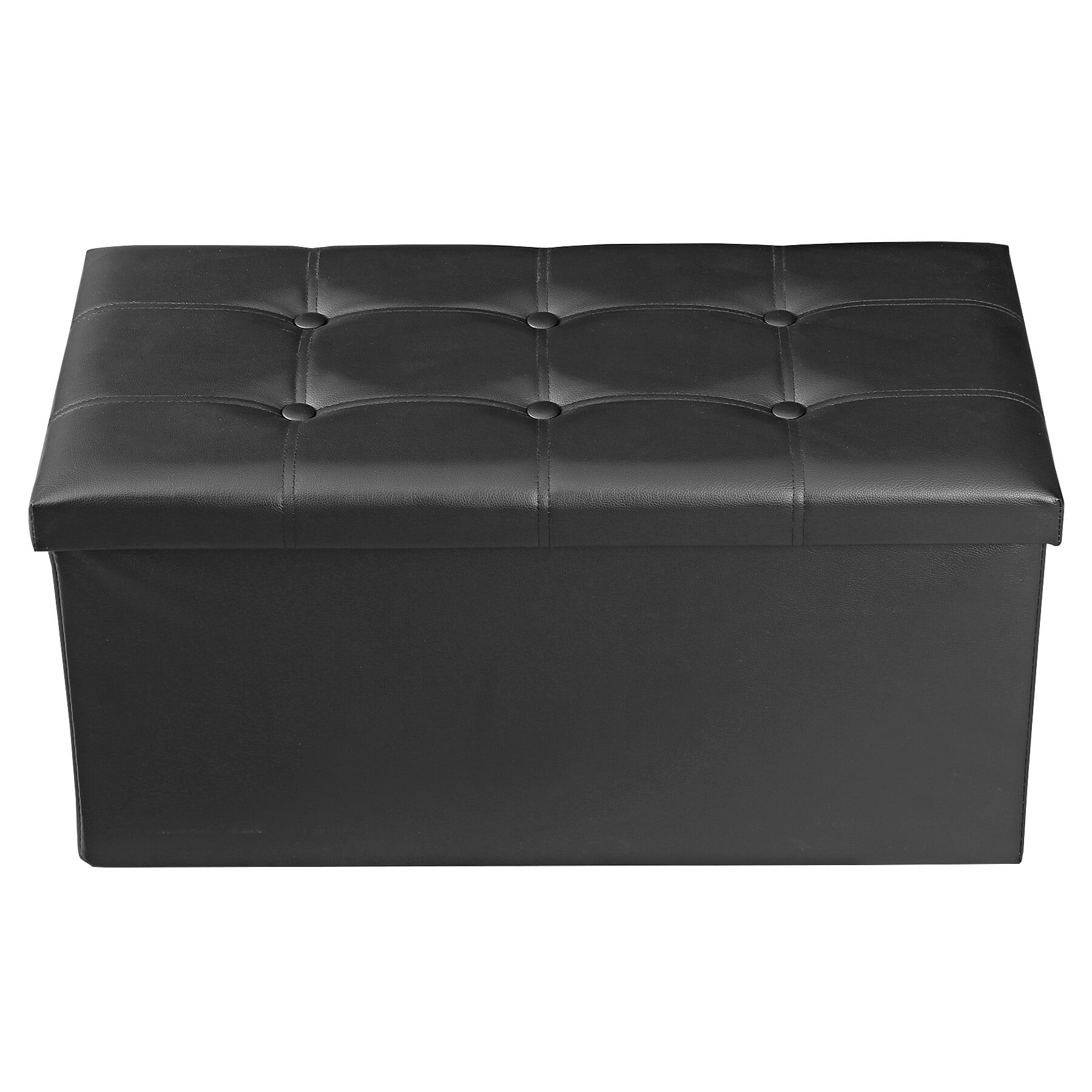 HomGarden 30'' PVC Leather Storage Ottoman Bench Foldable Footrest Stool Padded Seat 350lbs Black