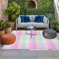 thumbnail image 2 of Pink Blue Outdoor Rug for Patio/Deck/Porch, Non-Slip Large Area Rug 5 x 8 Ft, Buffalo Plaid Checker Modern Gingham Lattice Indoor Outdoor Rugs Washable Area Rugs, Reversible Camping Rug Carpet Runner, 2 of 8