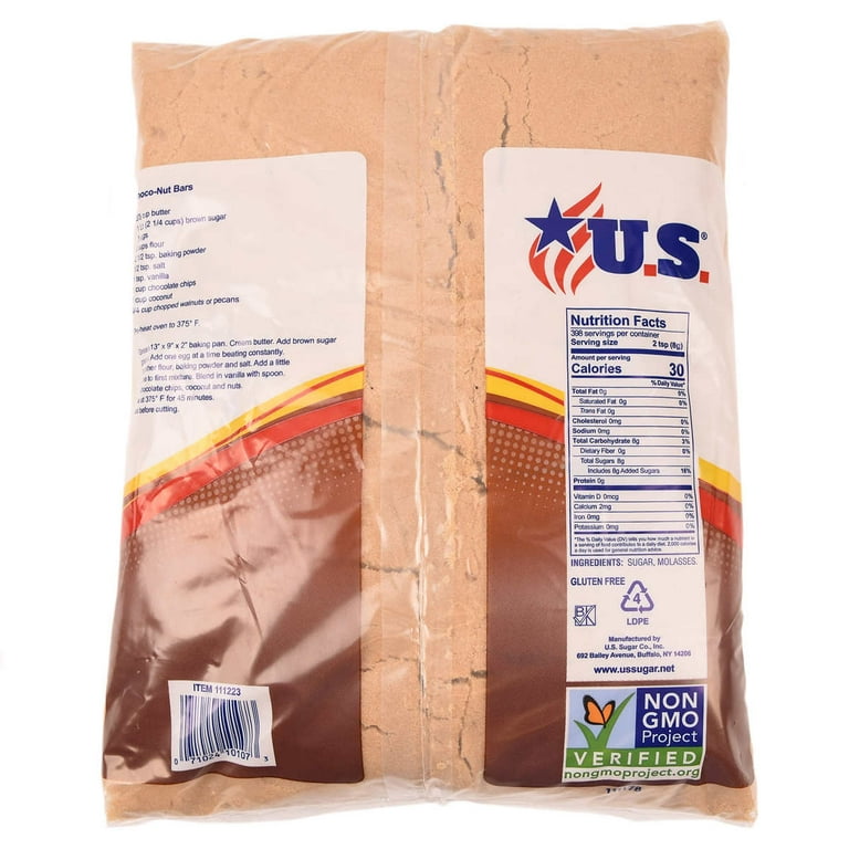 U.S. Pure Cane Sugar, Light Brown, 7 lbs Resealable Bag, Non