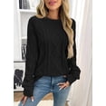 thumbnail image 4 of Women'S Oversized Cable Knit Crewneck Sweaters Black XL, 4 of 9