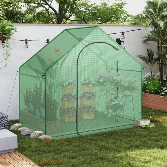 PetFurnishn 6 x 3 x 5.5 FT Greenhouse, Portable Outdoor Greenhouse for Winter w/ PE Cover, Rustproof PE-Coated Metal Frame, Roll-up Zippered Door, Window