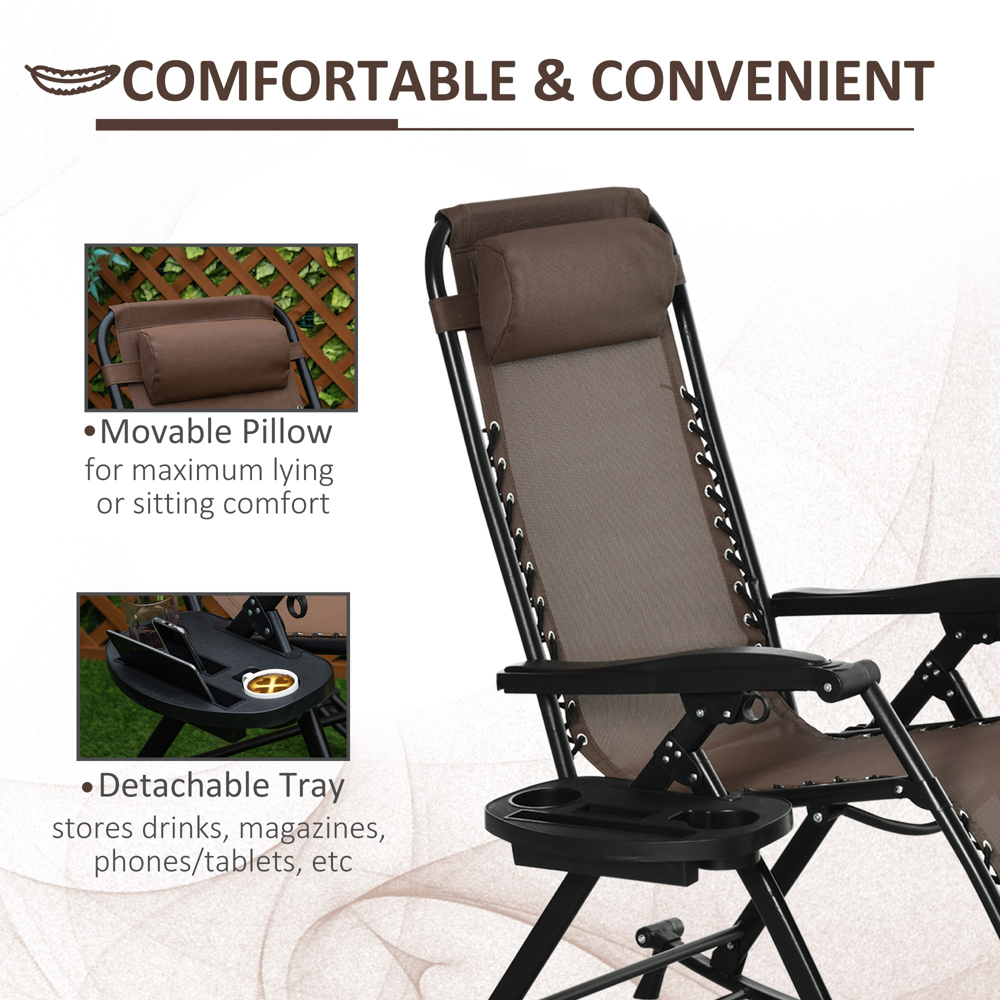 Outsunny Rocking Zero Gravity Lounge Chair, Folding, Brown - image 4 of 9