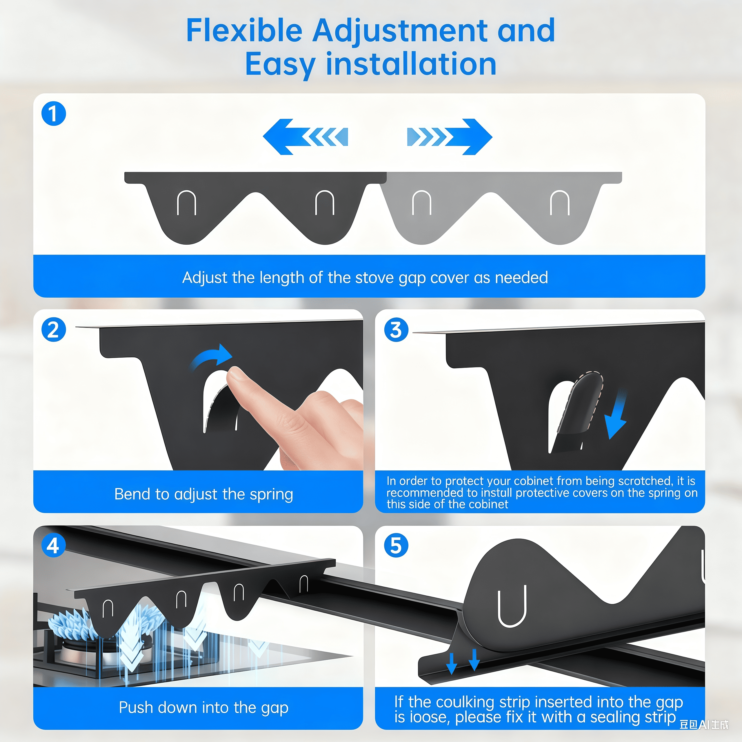 ZHIJYBO 2 Pack Stainless Steel Stove Gap Covers, Stove Gap Filler for Kitchen, Stove Counter Gap Cover Trim Kit, Oven Gap Filler Heat Resistant & Easy Clean,  Adjustable Length 13.8" To 27.5", Black