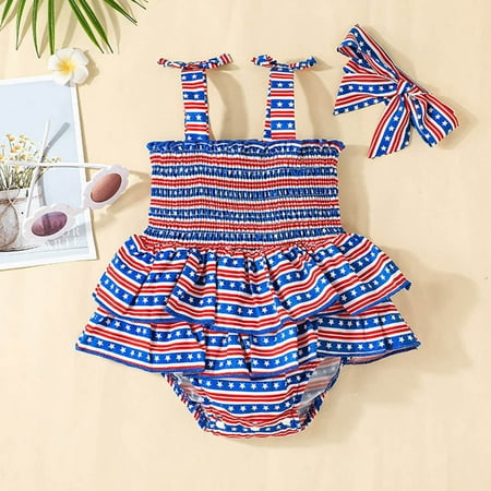 

Hunpta Baby Girls 3M-18M Ruffles Sleeveless Independence Day Stars Striped Printed Romper Bodysuitt Headbands Outfits