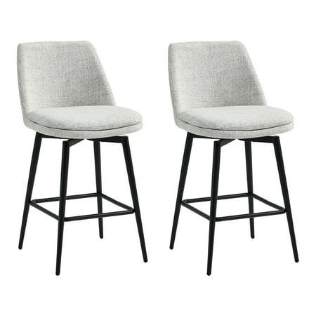 CHITA 27 inch Counter Height Swivel Bar Stools Low Back Set of 2, Metal Base, Faux Leather in Light Gray