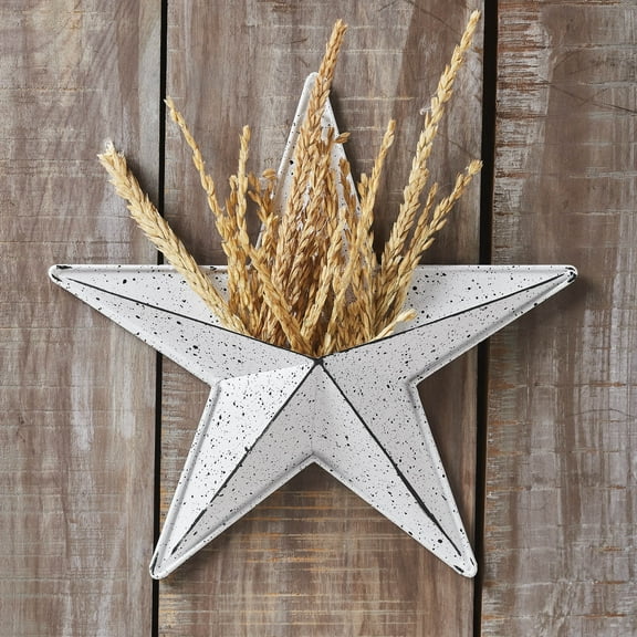 VHC Brands Patriotic Faceted Metal Star White Wall Hanging w/Pocket 12x12, Independence Day Decor, American Star with display pocket, Distressed Appearance Metal Wall Hanging, Star Shape, White