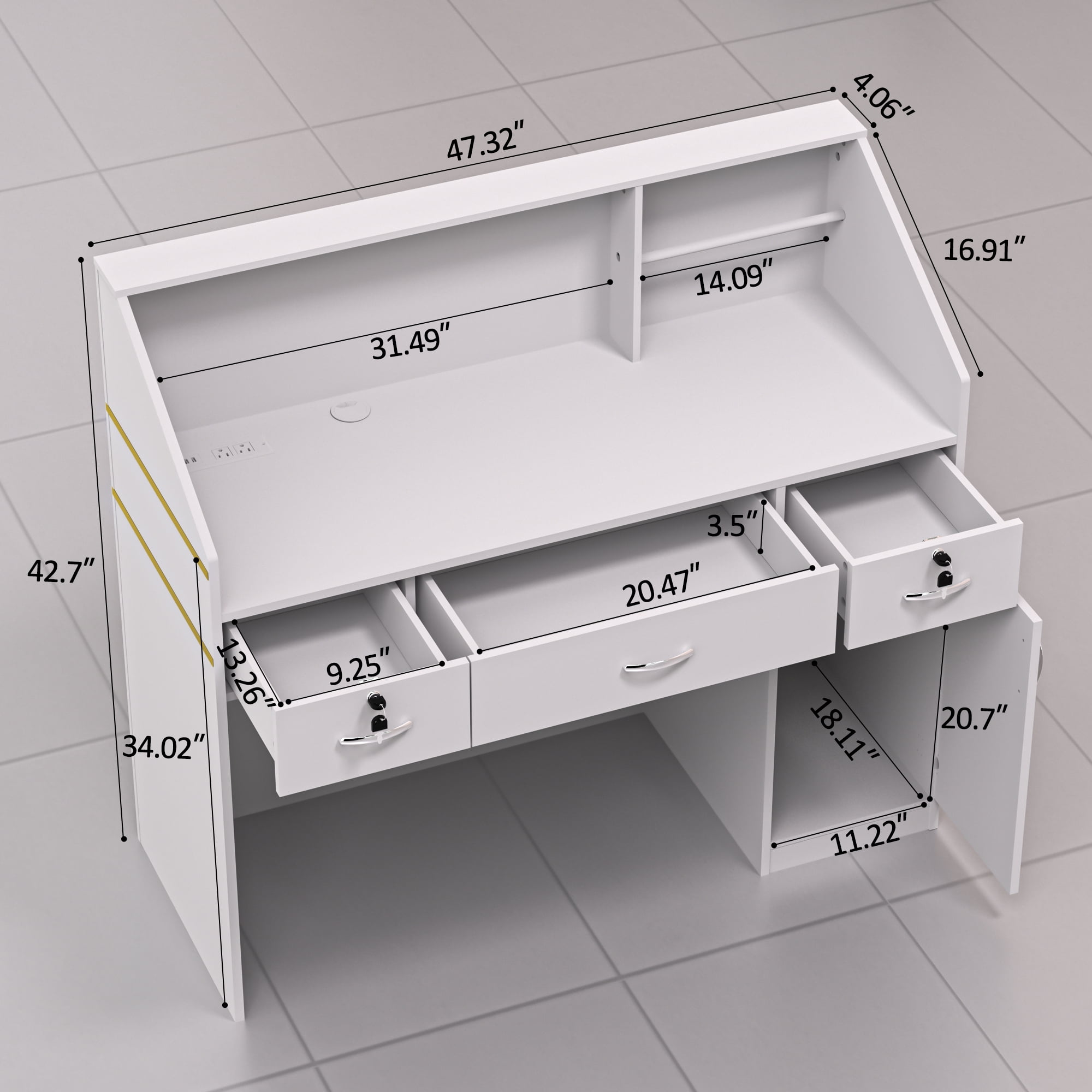HARIPUL 50-inch Reception Desk with Counter, Front Desk Office Desk with Storage Shelves, White