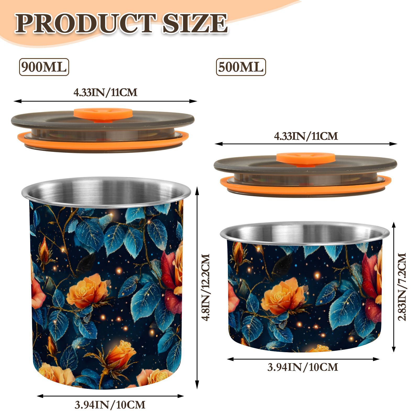 Dreamy Rose Flower Airtight Coffee Bean Canister 30oz Food Storage Containers with Lids For Gournd, Tea, Sugar, Flour, Rice, Cereal, Candy Cookie Jar