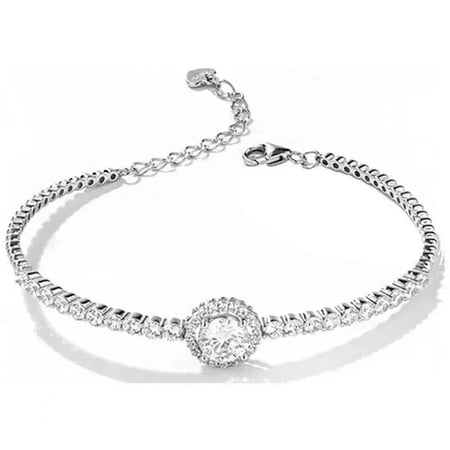 Women's 2.00Ct Round Cubic Zirconia Bolo Bracelet, 14k White Gold Over Sterling Silver, Adjustable Elegant Jewelry Gift