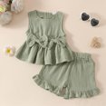 thumbnail image 2 of Toddler Baby Girl Linen Outfit Ruffle Vest Top & Ruffled Shorts Set 12M-3T Toddler Girl Summer Clothes, 2 of 9