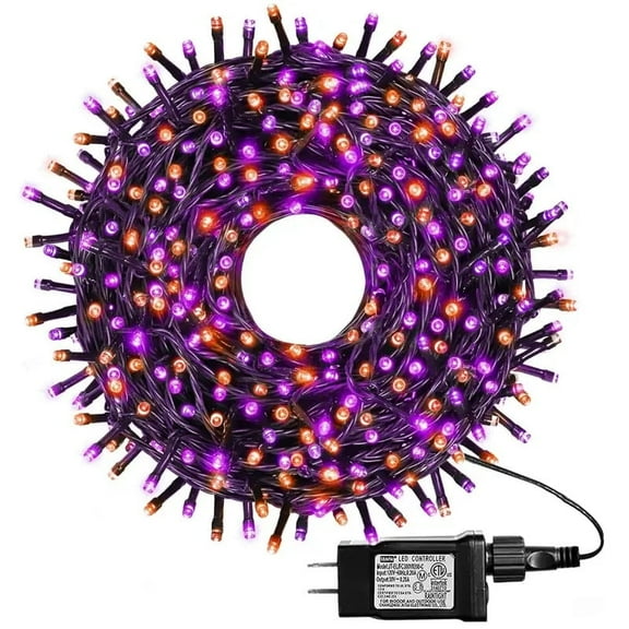 simeccom Christmas String Lights, 108 ft 300 LED Twinkle Fairy Lights for Indoor Outdoor Halloween Decorations, Purple and Orange