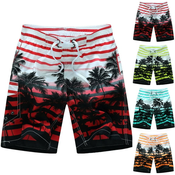 Jacenvly Mens Swim Trunks Print Trendy Plus Size Board Shorts Quick Drying Men's Summer Thin Fast-Drying Beach Trousers Casual Drawstring Sports Short Pants Orange