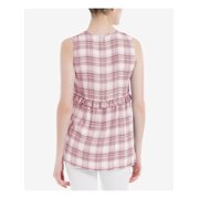 MAX STUDIO Womens Red Plaid Ruffled Sleeveless Button Up Top M