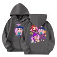 thumbnail image 1 of Moonsky Sudadera con capucha y cordón HUNTRX, estampado de grupo de chicas coreanas, jersey corto, suave y cómodo, top de manga larga para primavera y otoño. Gris oscuro 120, 1 of 5