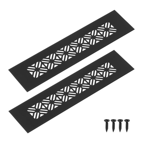 2Pack Aluminum Alloy Air Vents, 200 x 50mm / 7.9 x 2" Rectangle Louvered Ventilation Grille Cover with Mounting Screws for Door Cabinet Wardrobe, Matt Black