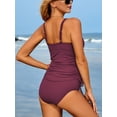 thumbnail image 3 of Charmo Ribbed Tankini Swimwear for Womens Side Adjustable Ruched Tummy Control Two Piece Swimsuits, 3 of 3