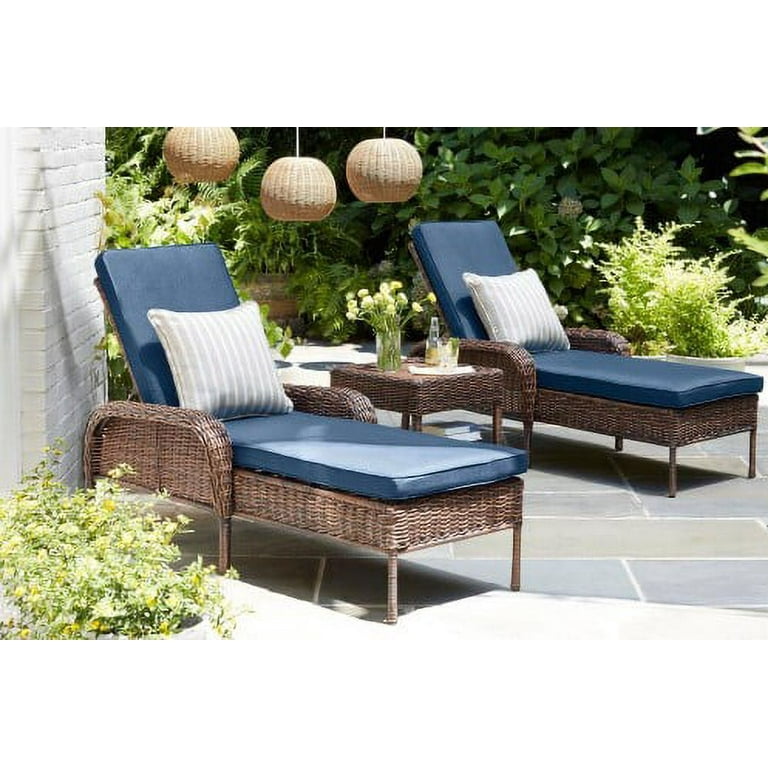 Hampton bay cambridge brown wicker outdoor patio loveseat with standard midnight navy blue cushions deals