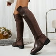 thumbnail image 4 of Rokment Womens over The Knee Boots Winter Spring Fashion Leather Suede Patchwork Pointed Toe Chunky Block Mid Heel Wide Calf Thigh High Long Tall Dress Boots Brown Size 8, 4 of 8