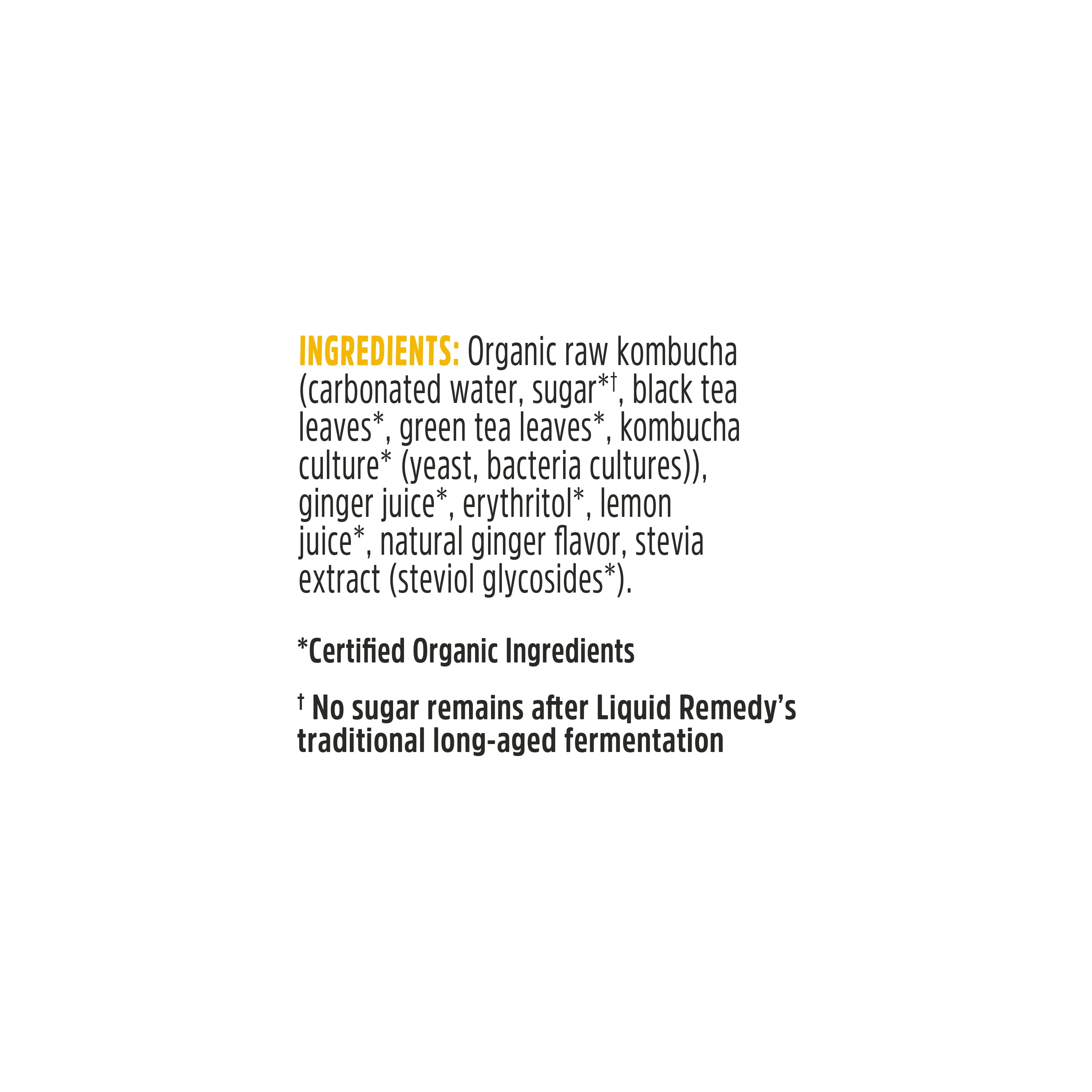 Liquid Remedy Kombucha Ginger Lemon Low Calorie Sugar Free, 12 Pk, 12 oz Cans