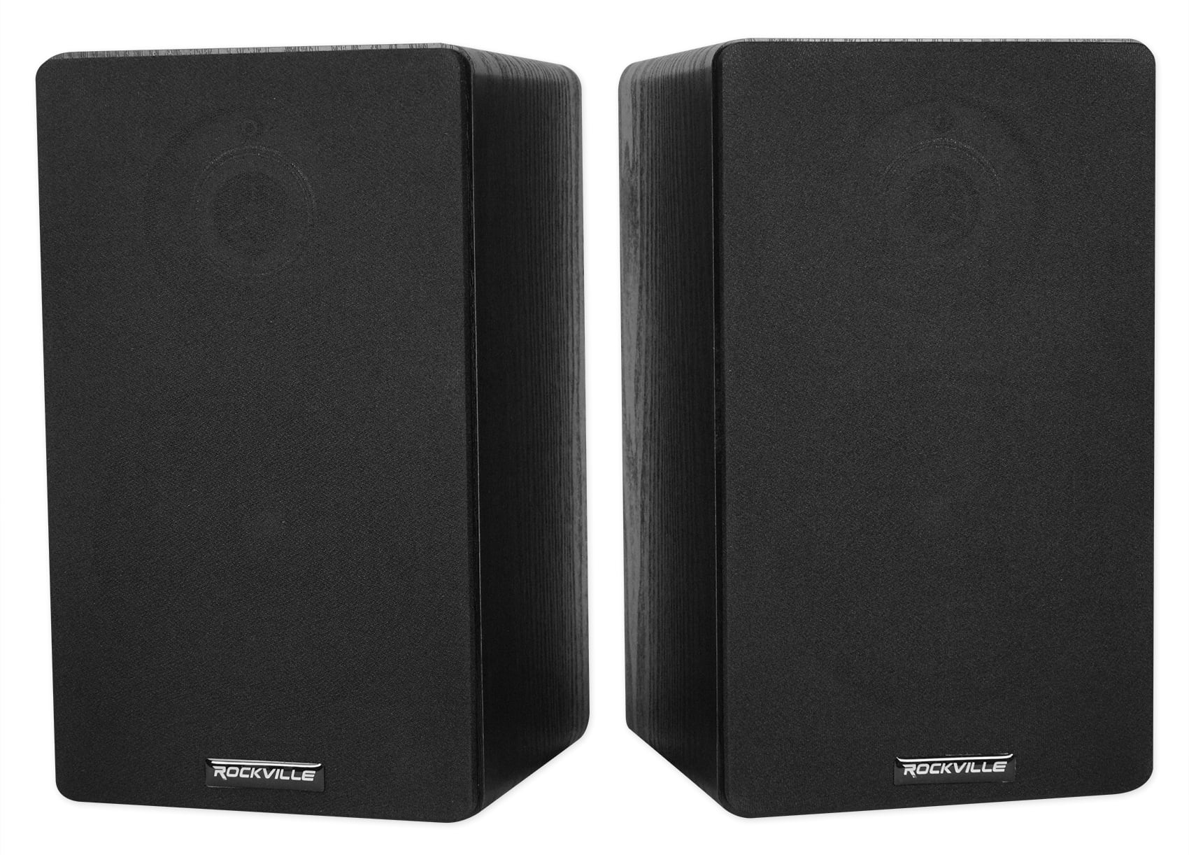 Pair Rockville RockShelf 54B Black 5.25" Home Bookshelf Speakers + 28" Stands