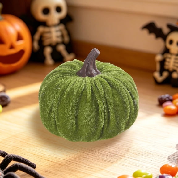 Fall Decor,Fall Decorations for Home,Velvet Pumpkins Decoration Artificial Fake Pumpkins,3IN Fabric Wrapped Pumpkin Ornaments for Home Kitchen Farmhouse(Green)