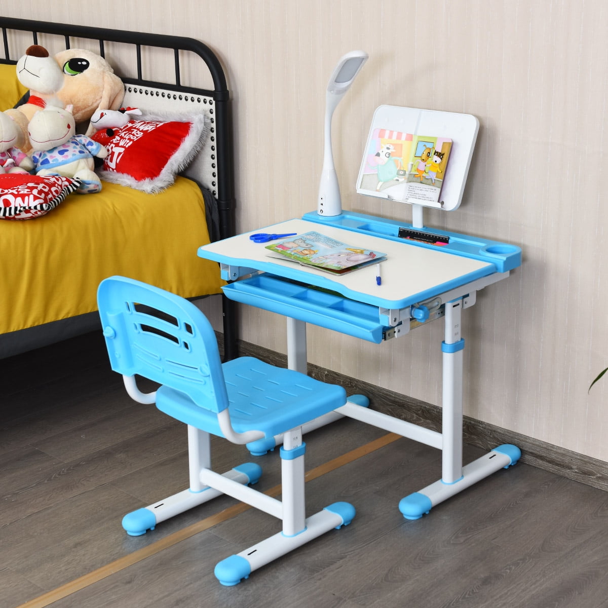 PNASGL Kids Study Table and Chair Set Height Adjustable Wooden Baby Desk  Age Between 2-11 : : Home & Kitchen