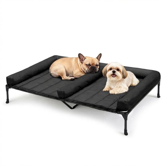 Veehoo 49" X-Large Double Elevated Dog Bed, Raised Cot with Center Divider Mat, Black