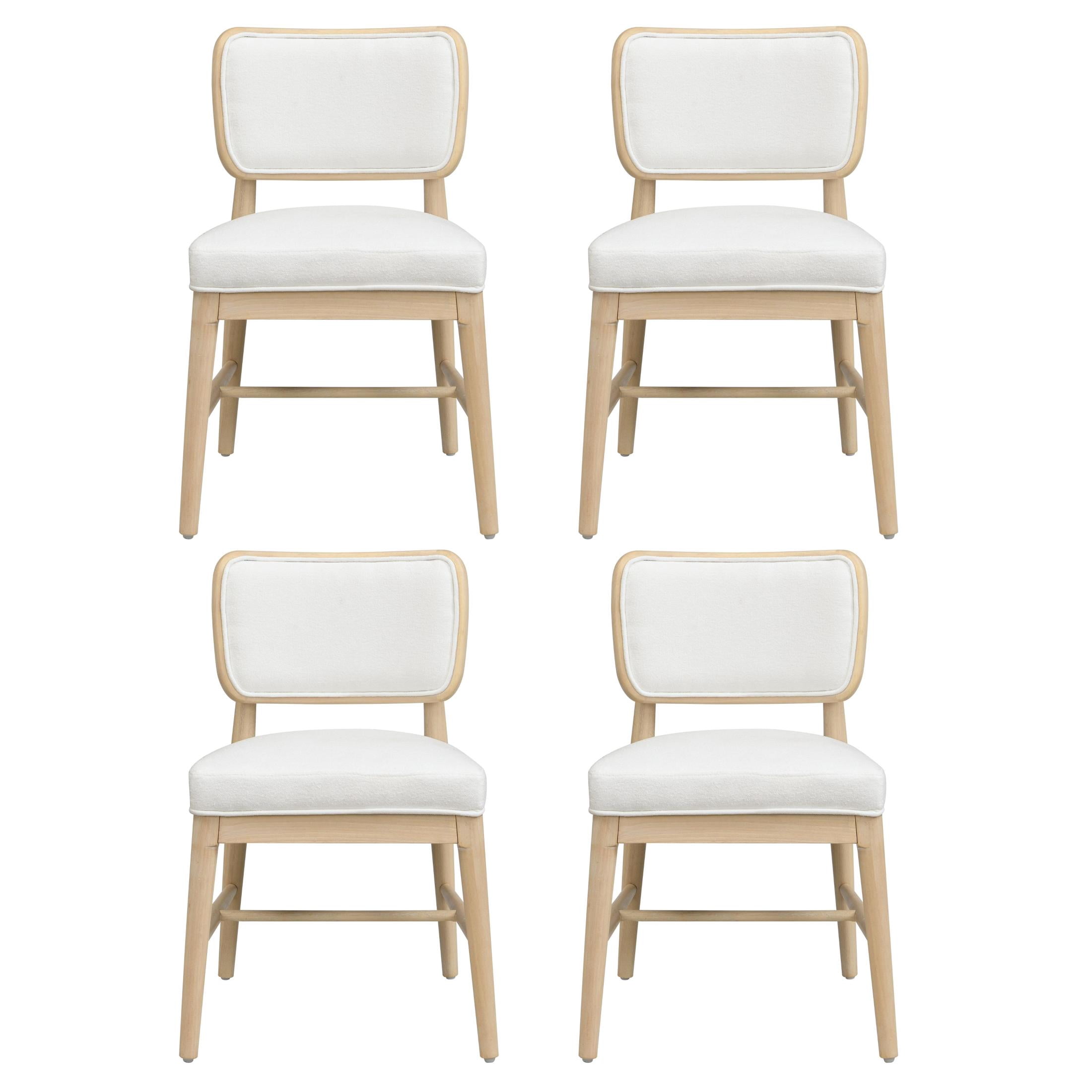 Christopher Knight Home Set of 4 Dining Chairs with Rattan Backrest, Upholstered Seat, White and Light Oak