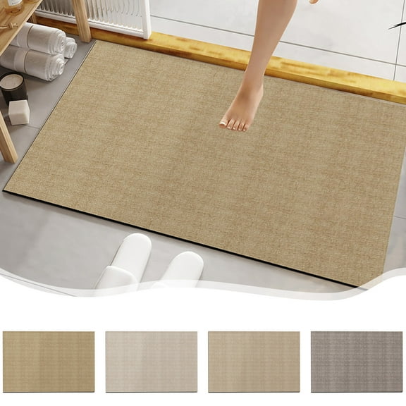 InsCrazy Bathroom Rugs Luxurious Creamy Style Diatomite Mud Bathroom Mat --Quick Dry Water Absorbent Non-Slip Wear-DurabilityFloor Mat for Shower Toilet 17" x 24"