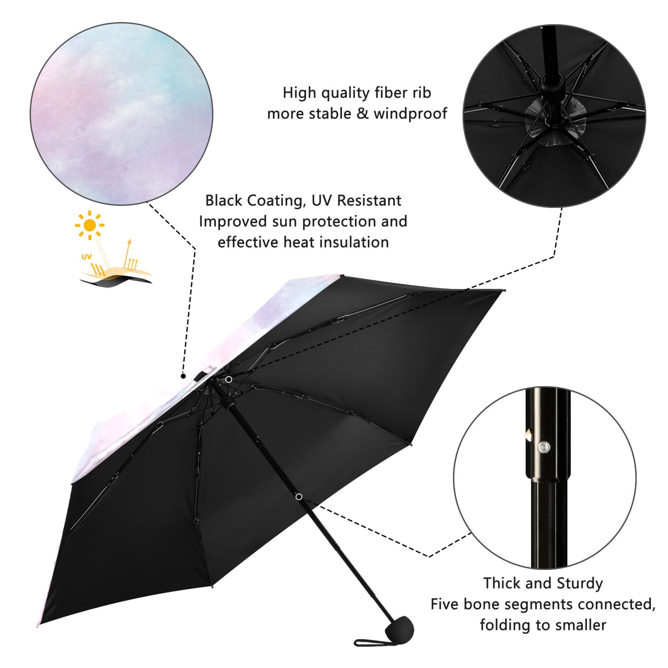 Pastel Clouds Umbrellas for Sun Auto Open Close UV50+ Waterproof 5-Fold Compact Fiberglass Frame