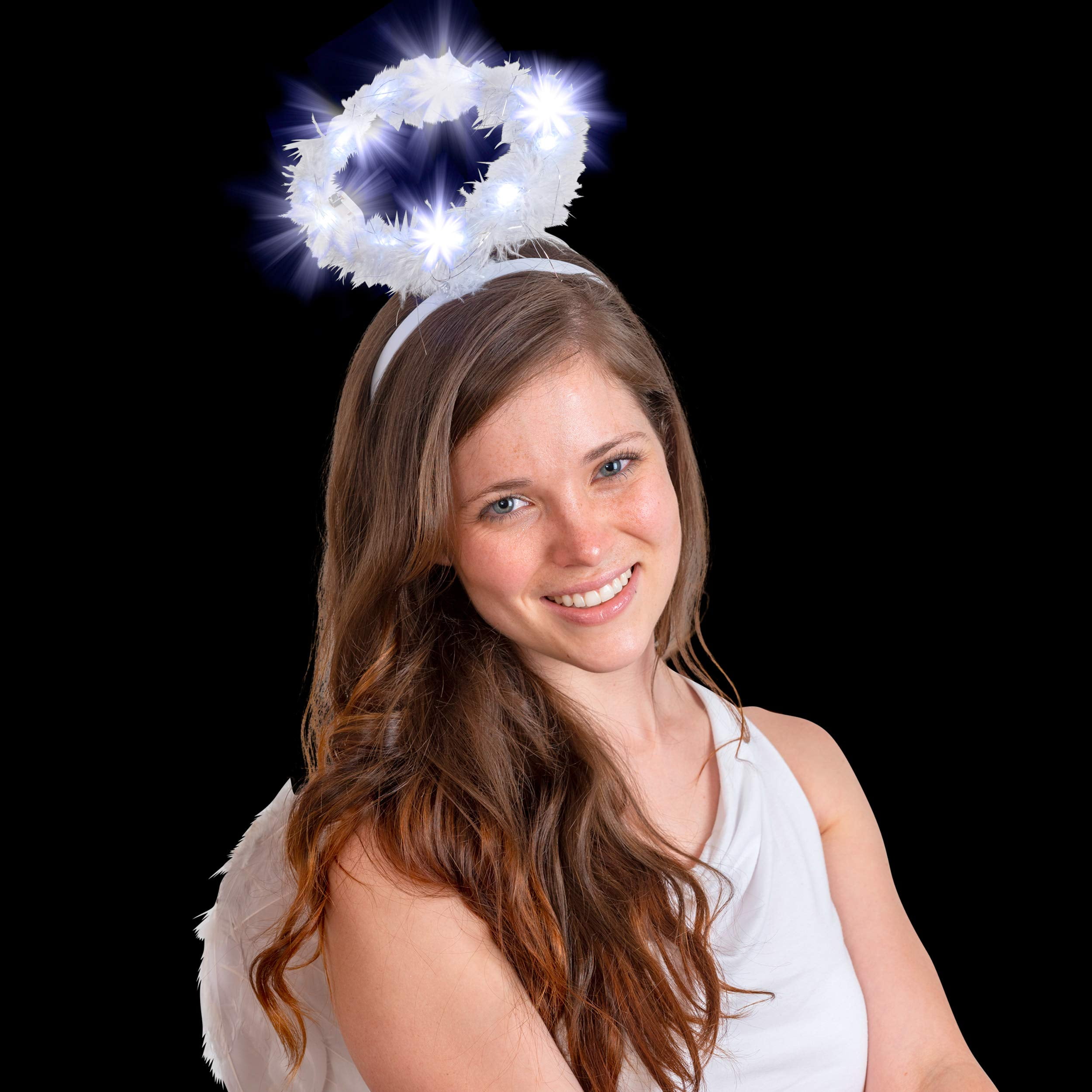 Skeleteen Light Angel Halo - White Feather Fluffy Halo Accessories for Angel for Adults and Kids - Walmart.com