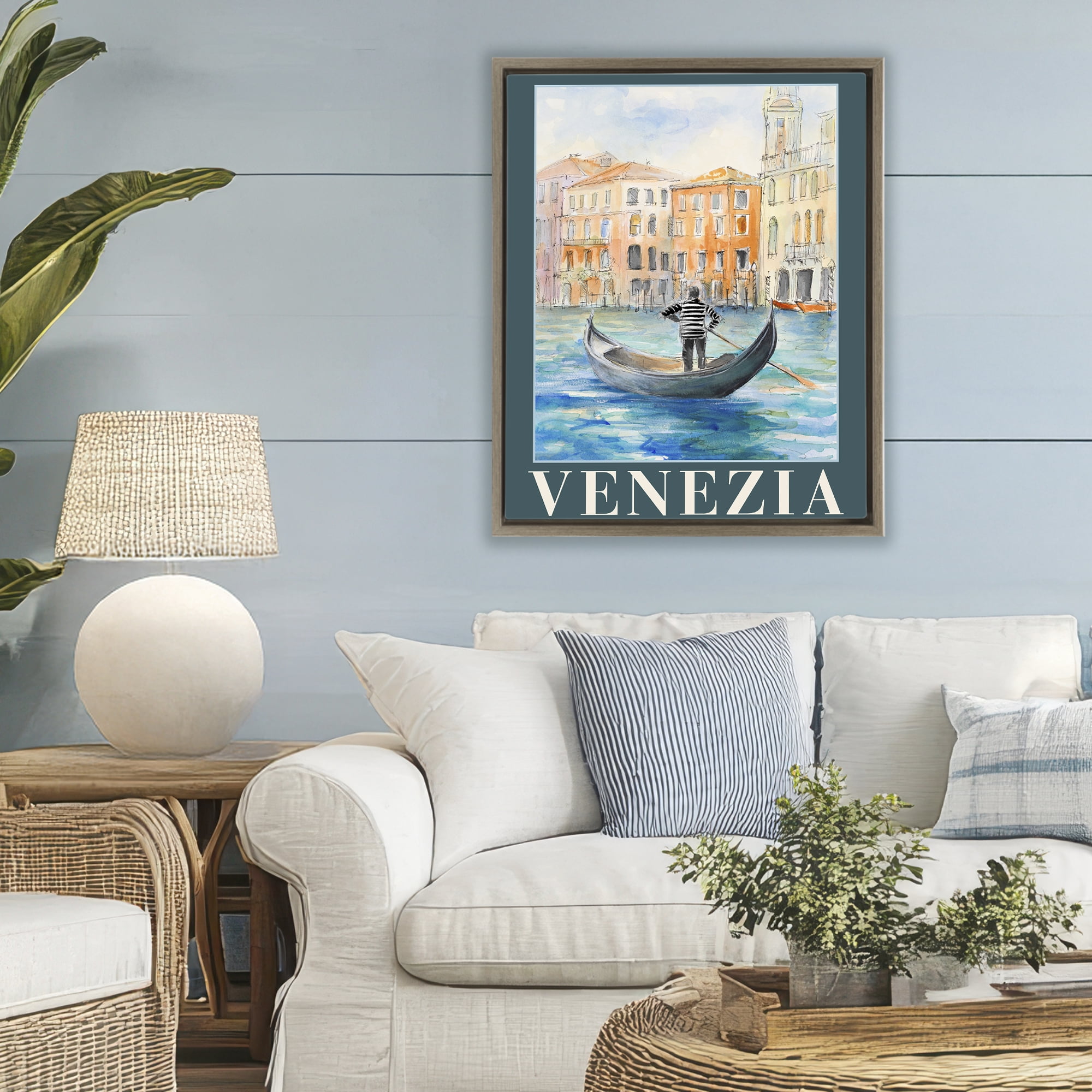 Stupell Industries Venezia Gondola View Brown Framed Floater Canvas Wall Art, design by Lanie Loreth