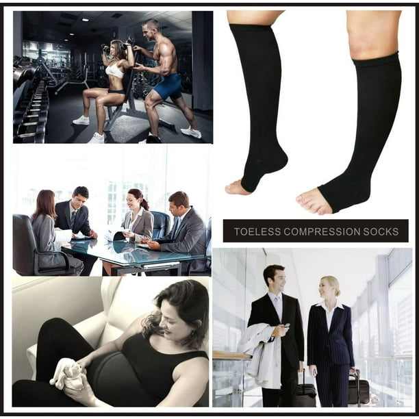 3Pairs Toeless Open Toe 15-20mmHg Compression Socks for Men Women Support  Knee High Stockings (Gray+Navy+Black, S/M)