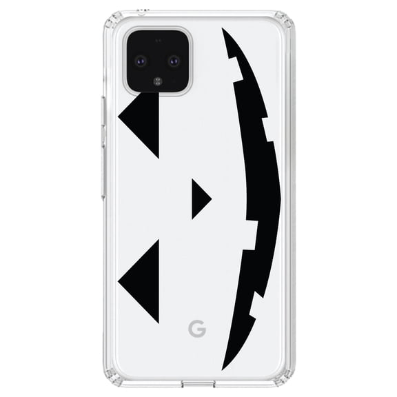 DistinctInk Clear Shockproof Hybrid Case for Google Pixel 4 (5.7" Screen) - TPU Bumper, Acrylic Back, Tempered Glass Screen Protector - Pumpkin Face