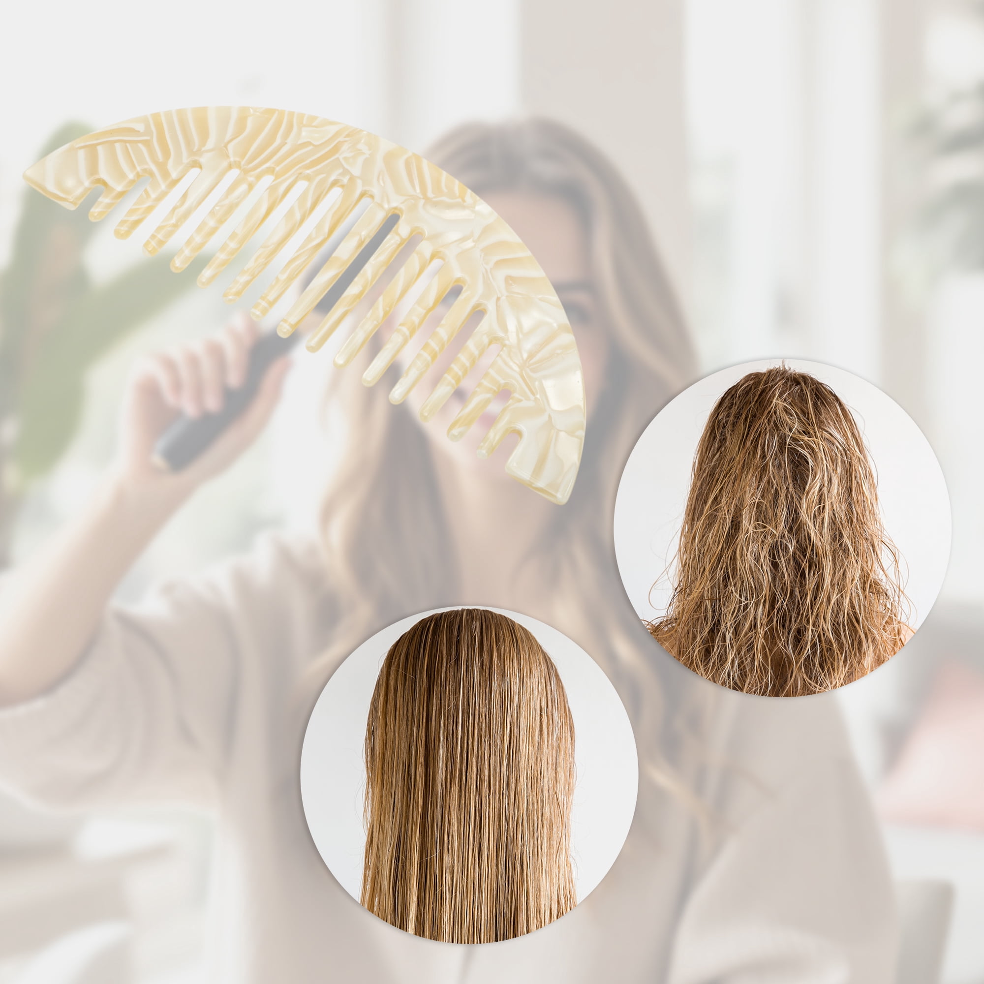 Unique Bargains 1 Pc Convenient Half Round Hair Comb for All Hair Types Styles Yellow