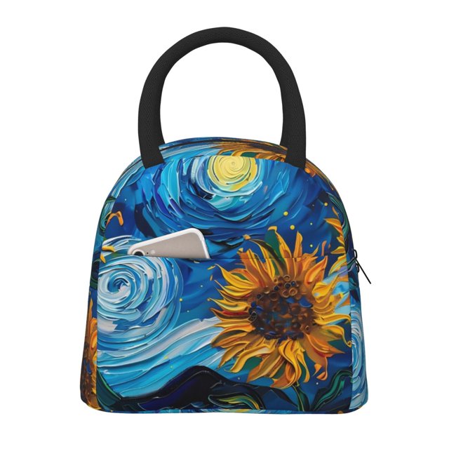 Balery Starry Night Sunflower Field Bolsa de Almuerzo para Mujeres, Caja de Almuerzo, Bolsa de Almuerzo Pequeña Impermeable, Tote de Almuerzo Reutilizable con Gran Capacidad