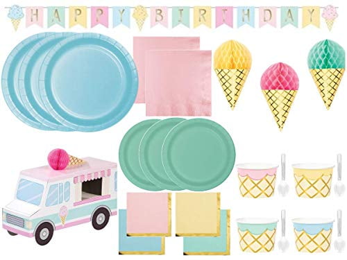 Download Kids Ice Cream Birthday Party Supplies Kit Disposable Plates And Napkins Tableware For 24 Guests Ice Cream Cone Dessert Themed Decorations Kids Ice Cream Shoppe Party Bundle 170 Pieces Walmart Com Walmart Com