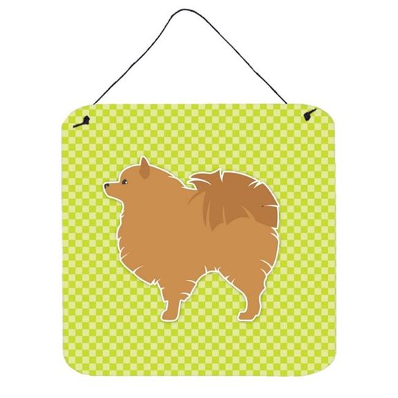 Pomeranian Checkerboard Green Wall or Door Hanging Prints