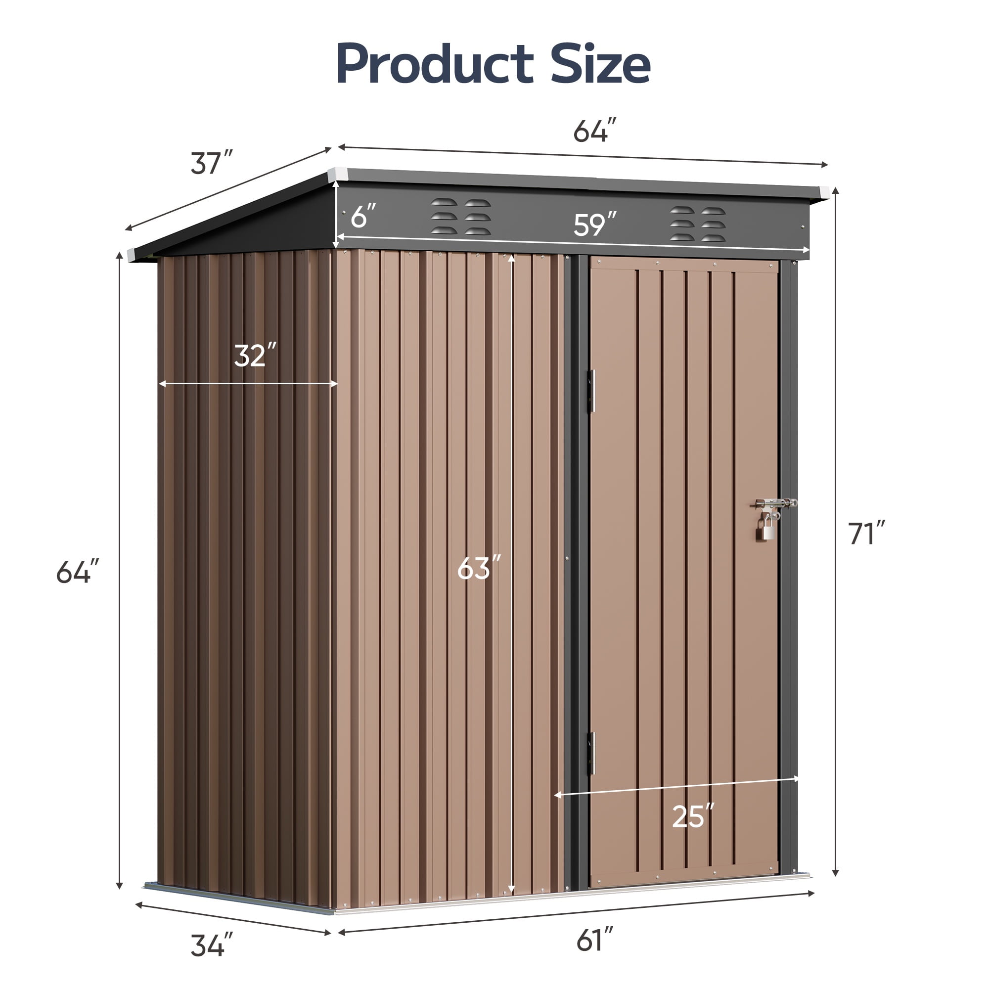 5'x3' Outdoor Storage Shed, Asofer Shed and Outdoor Storage Clearance, Weatherproof Tool Shed, Brown