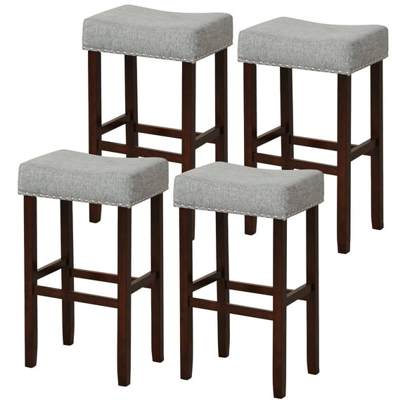 Gymax Set of 4 Bar Stools Bar Height Saddle Kitchen Chairs w/ Wooden Legs Beige