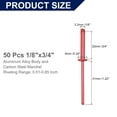 thumbnail image 2 of Uxcell 50Pcs 1/8"x3/4" Aluminum Blind Rivets, Dome Head Long Split Rivets, Red, 2 of 7