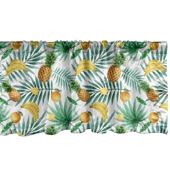 Ambesonne Watercolor Valance Pack of 2, Exotic Fruits Leaves, 54"X18", Green Yellow Pale Brown