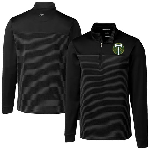 Men's-Cutter & Buck  Black Portland Timbers Big & Tall Traverse Stretch Eco Stripe Quarter-Zip Pullover