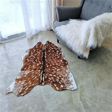 Faux Fur Sika Deer Print Carpet Artificial Animal Cowhide Skin Area Rug Mat For Home Office, Livingroom, Bedroom 41.3x35.4in