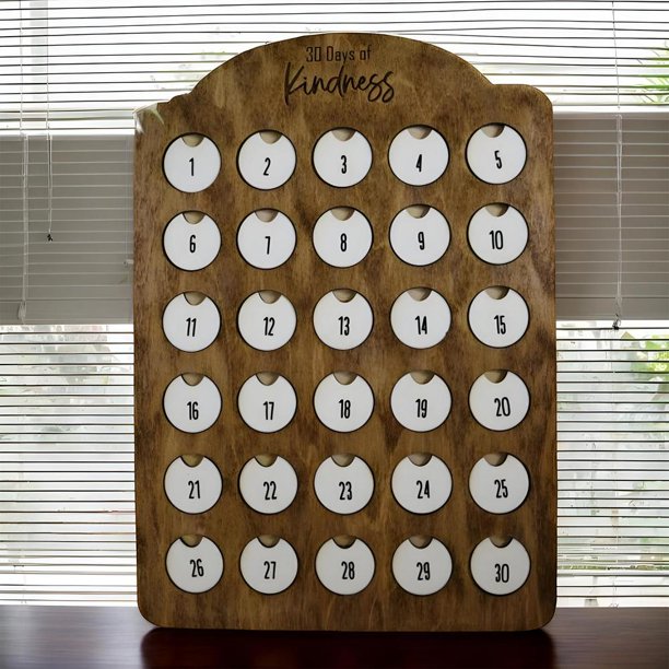 Calendario navideño Manualidades de madera Calendario de pared de 30 días Señales de bondad diarias Calendario de adviento Decoración Adorno de cuenta regresiva navideña