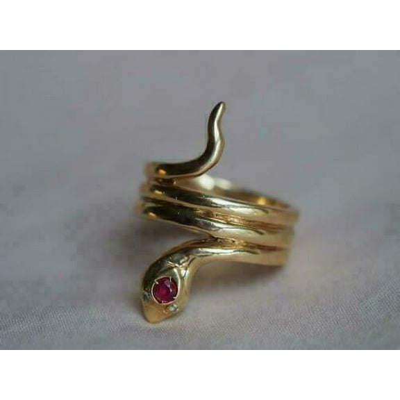 0.80cts Round Cut Pink Ruby Women's Cocktail Snake-Coil Ring 14k Yellow Gold Plated -7